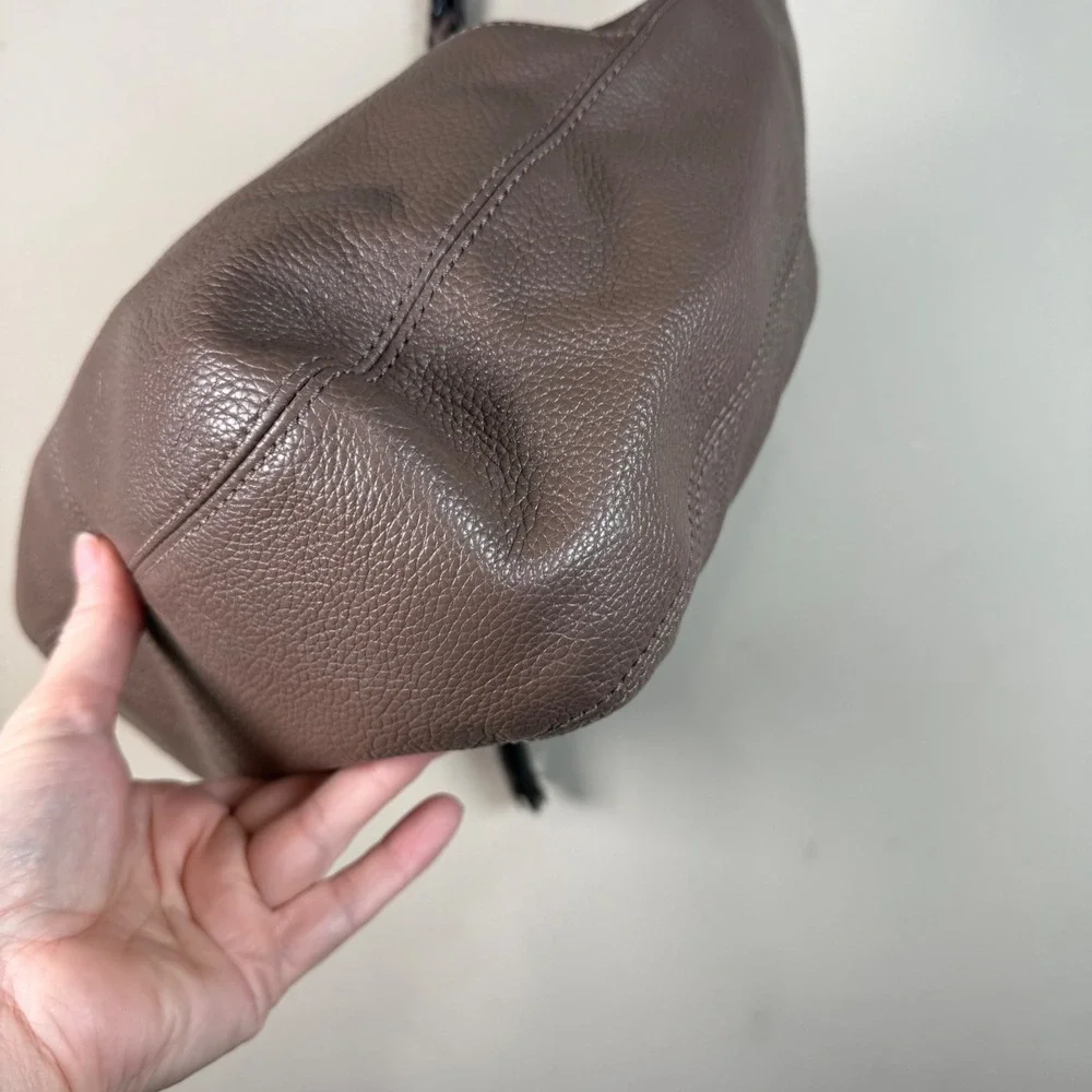 Brighton Barbados Pewter Pebbled Leather Hobo Shoulder Bag